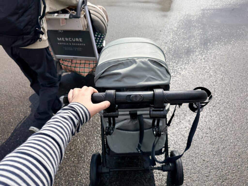 abaskdesignのペットカートに愛犬２匹を乗せてホテルに入館中